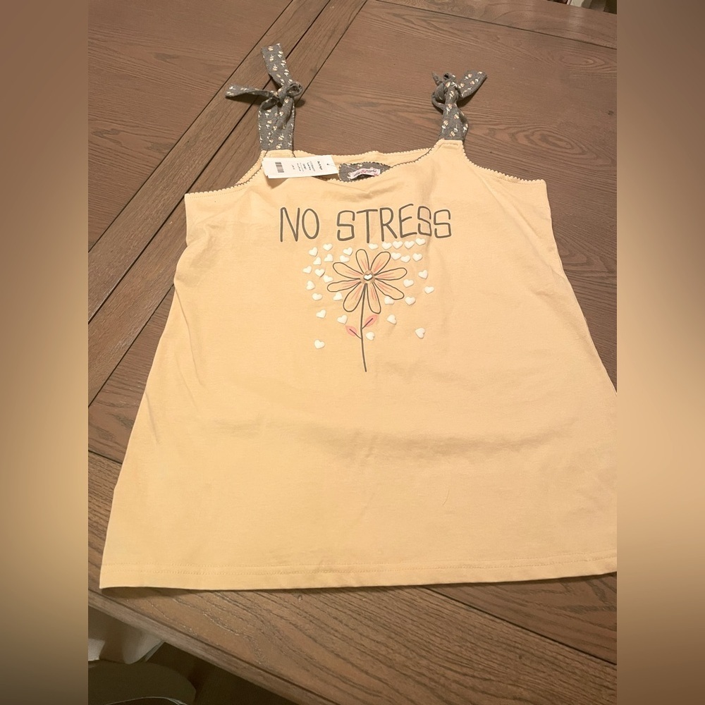Day & Night Womans No STRESS Yellow & Gray Tank Top NWT Size Medium Daisy Cotton